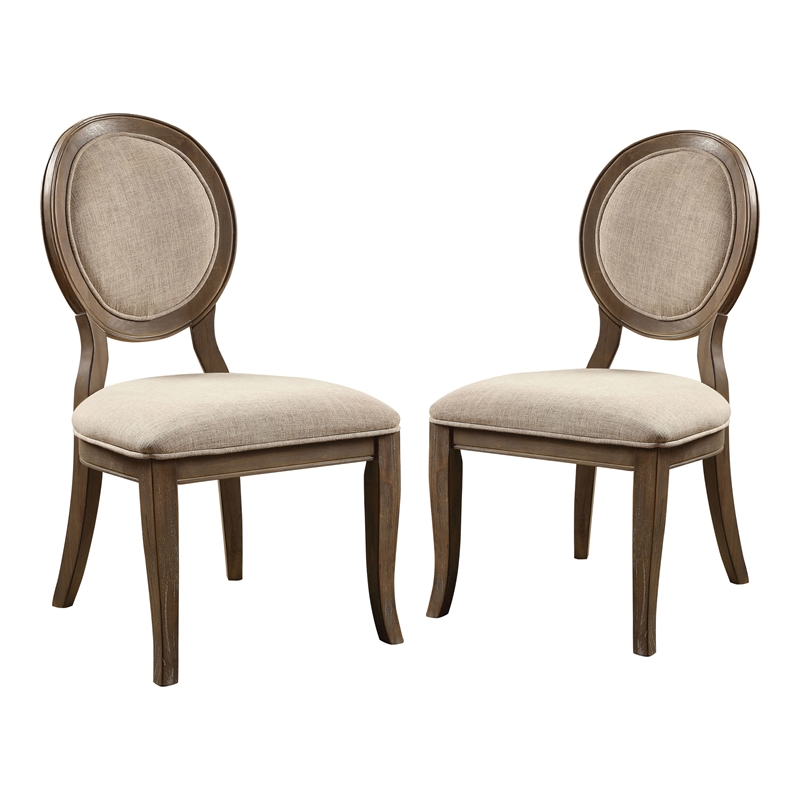 Furniture of America Chlido Fabric Padded Side Chair in Rustic Oak (Set of 2)