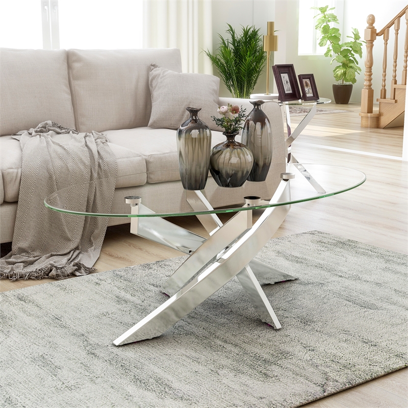 Furniture of America Cheatham Contemporary Glass Top Coffee Table in Chrome