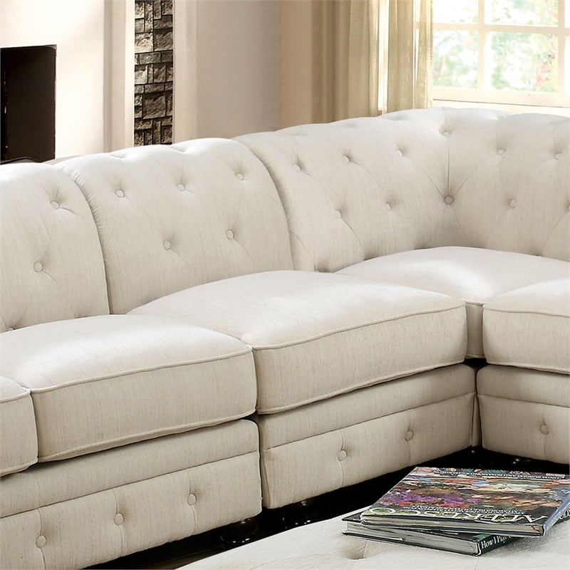 Furniture of America Caelan Fabric Tufted Armless Chair in Ivory