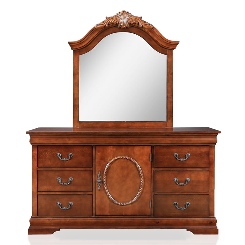 Furniture of America Lauryn Wood 6Dawer Dresser and Mirror Set in