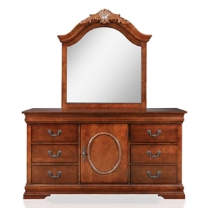 furniture of america lauryn wood 6-dawer dresser and mirror set in brown cherry