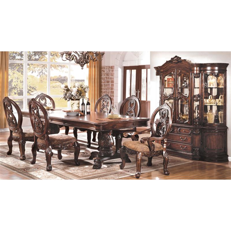 America Girna 7 Piece Wood Dining Set, Cherry Wood Dining Room Set With China Cabinet