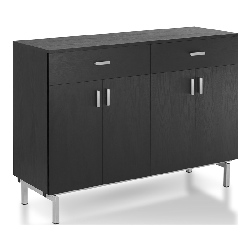 Furniture of America Coloma Wood 2-Drawer Buffet Server in Black and Chrome