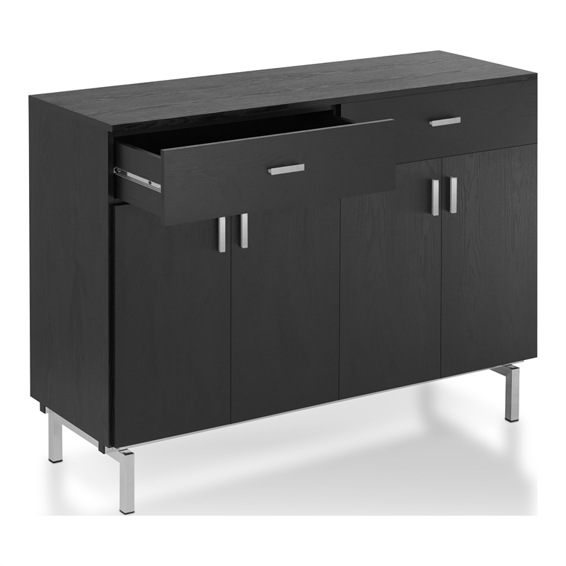 Furniture of America Coloma Wood 2-Drawer Buffet Server in Black and Chrome