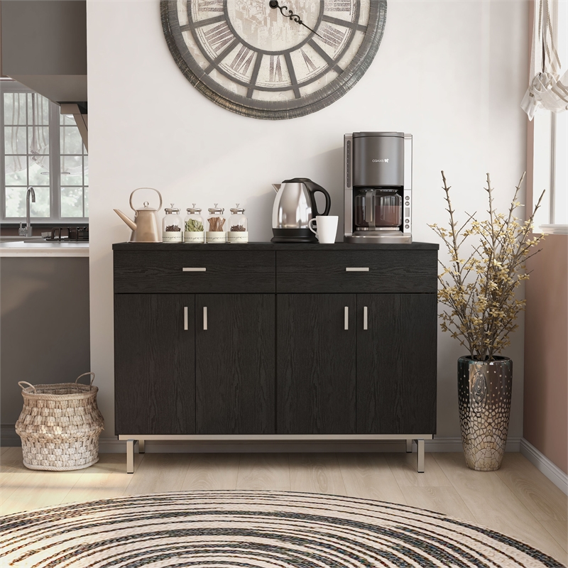 Furniture of America Coloma Wood 2-Drawer Buffet Server in Black and Chrome