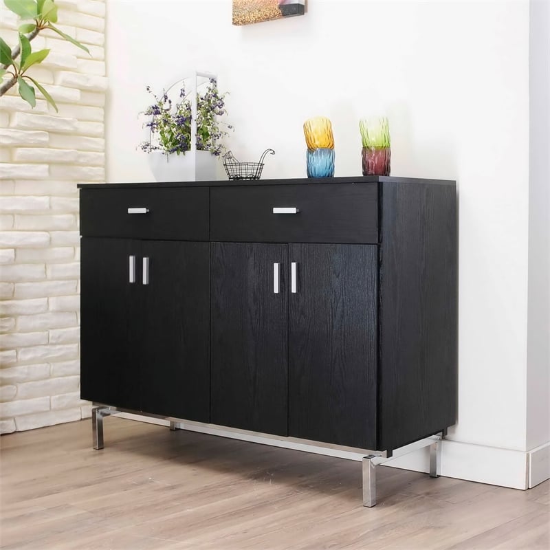 Furniture of America Coloma Wood 2-Drawer Buffet Server in Black and Chrome