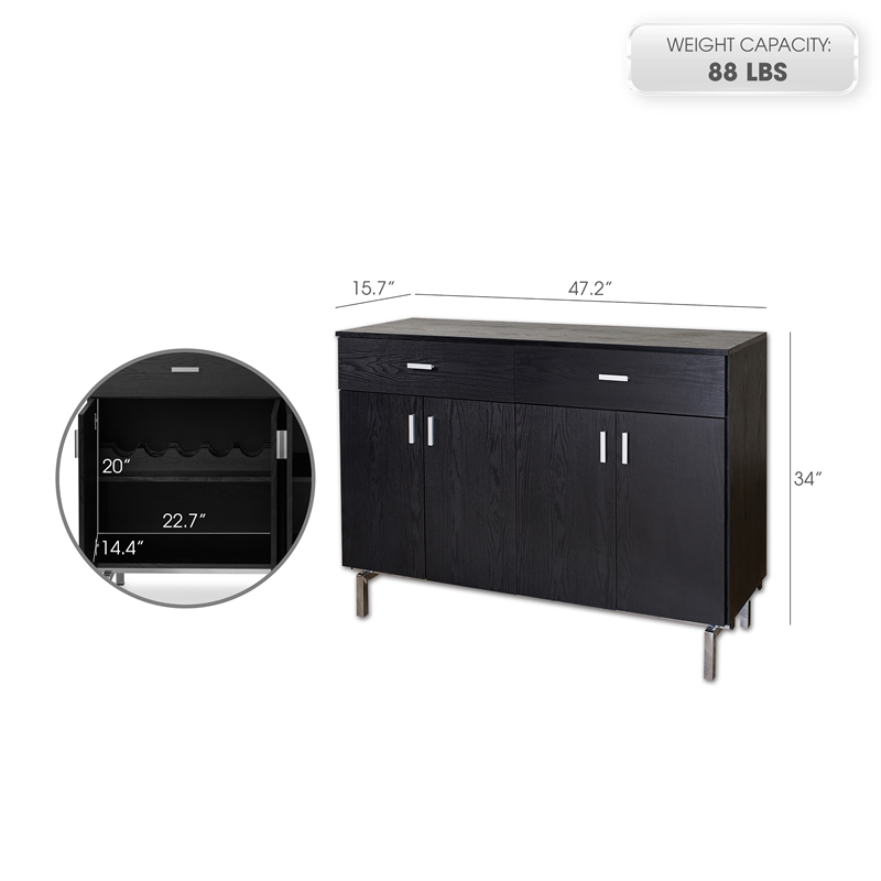 Furniture of America Coloma Wood 2-Drawer Buffet Server in Black and Chrome