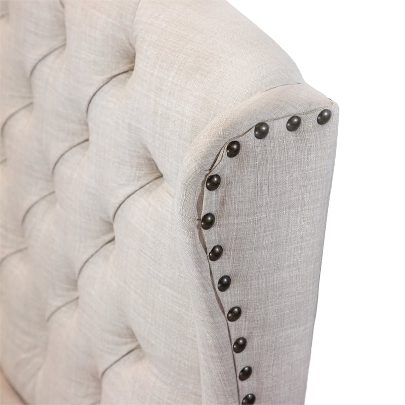 Furniture of America Sinuata Fabric Tufted 3-Seater Loveseat Bench in Beige