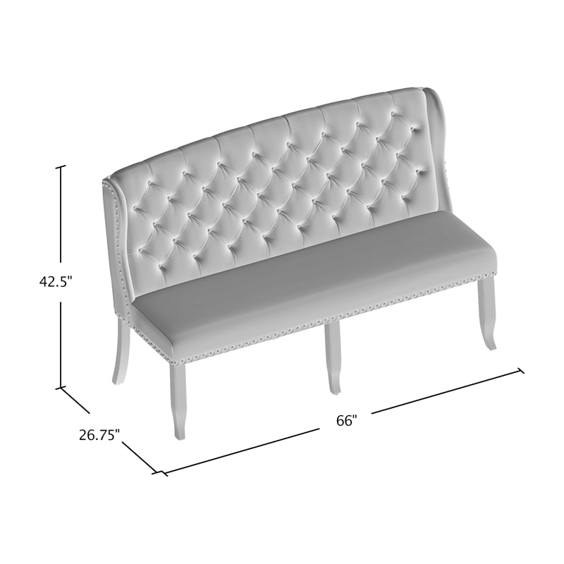 Furniture of America Sinuata Fabric Tufted 3-Seater Loveseat Bench in Beige