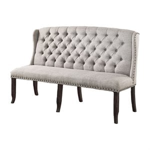 Furniture of America Sinuata Fabric Tufted 3-Seater Loveseat Bench in Beige