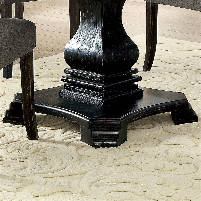 Furniture of America Kabini Wood Round Pedestal Dining Table in Antique Black