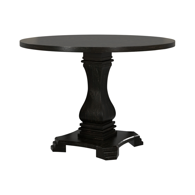 Furniture of America Kabini Wood Round Pedestal Dining Table in Antique Black