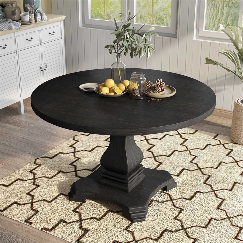 Furniture of America Kabini Wood Round Pedestal Dining Table in Antique Black