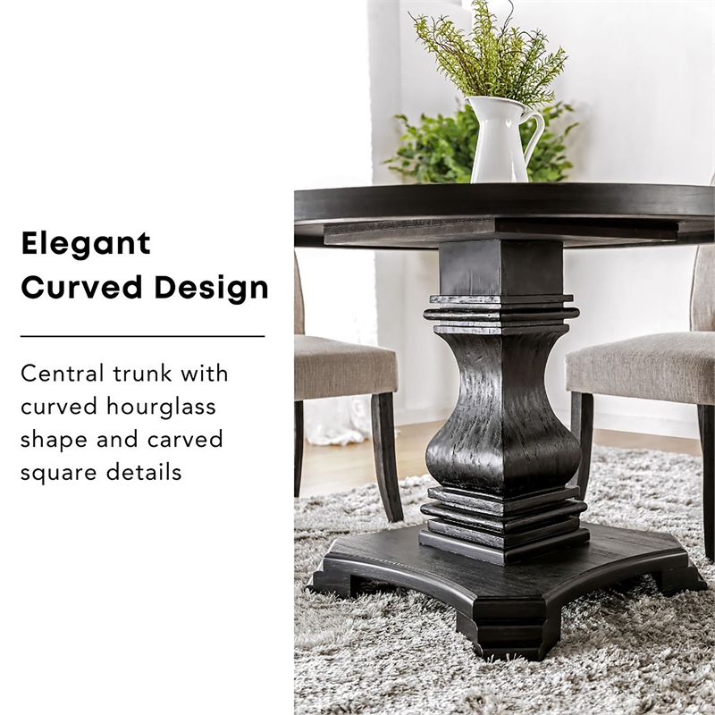 Furniture of America Kabini Wood Round Pedestal Dining Table in Antique Black