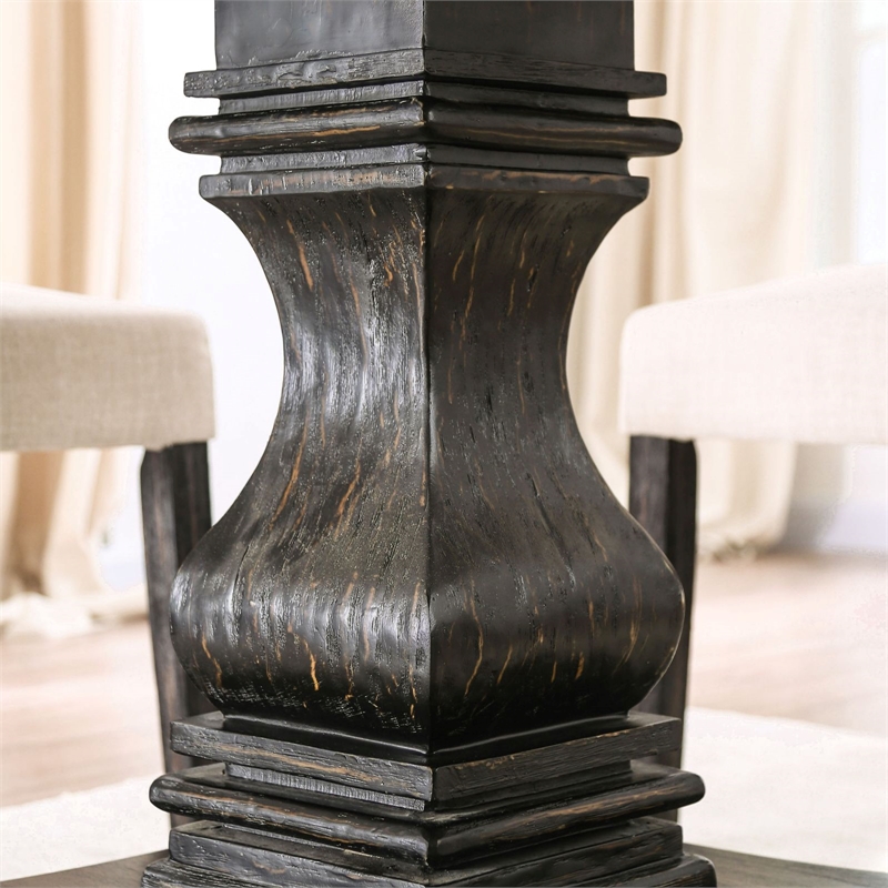 Furniture of America Kabini Wood Round Pedestal Dining Table in Antique Black