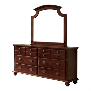 furniture of america mills solid wood 2-piece dresser and mirror in cherry