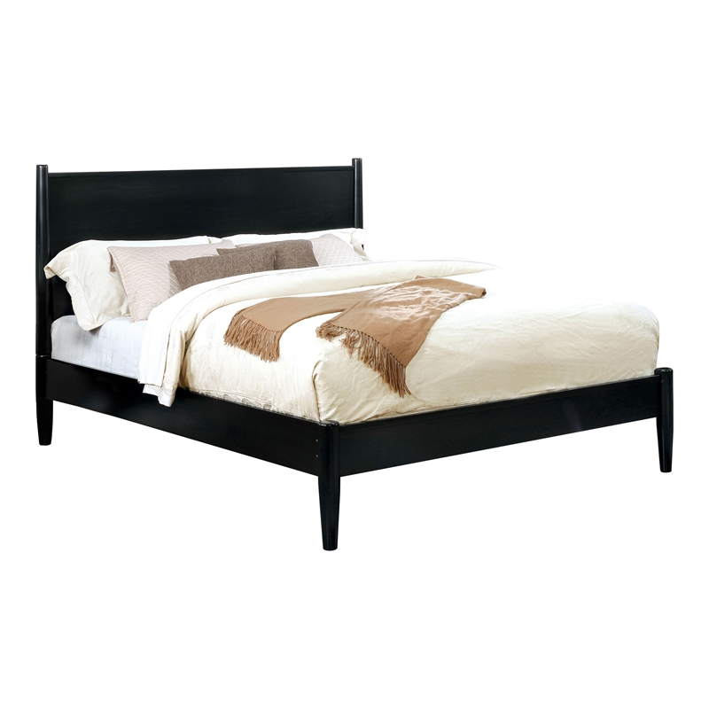 FOA Belkor 4pc Black Wood Bedroom Set - Queen+Nightstand+Dresser+Oval Mirror
