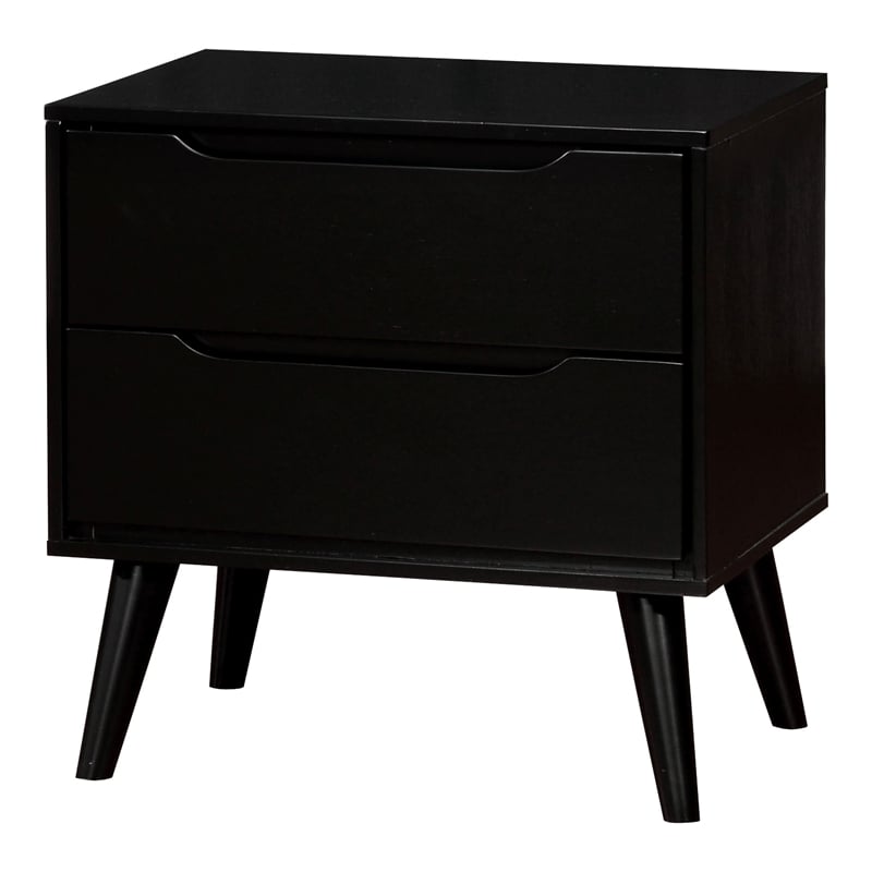 FOA Belkor 4pc Black Wood Bedroom Set - Queen+Nightstand+Dresser+Oval Mirror