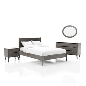 FOA Belkor 4pc Gray Wood Bedroom Set - Cal King+Nightstand+Dresser+Oval Mirror