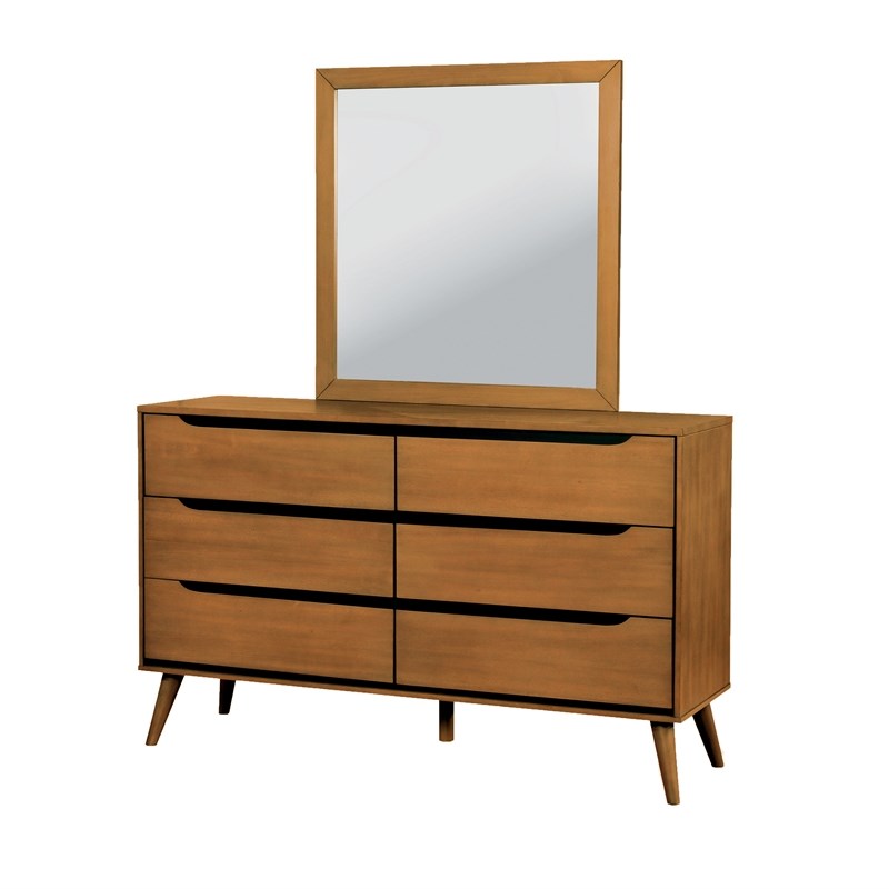 FOA Belkor 4pc Oak Wood Bedroom Set - Cal King+ 1Nightstand + 1Dresser +1Mirror