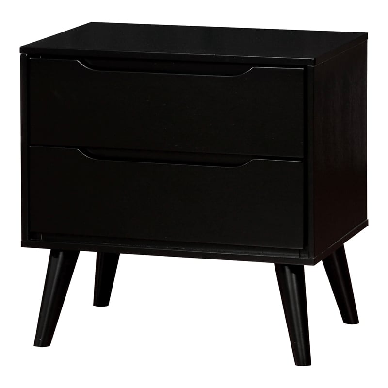 FOA Belkor 4pc Black Wood Bedroom Set - King + 1Nightstand + 1Dresser +1Mirror