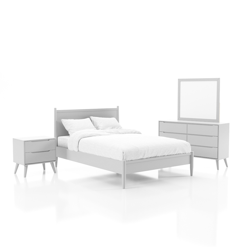FOA Belkor 4pc White Wood Bedroom Set - Cal King+Nightstand+Dresser+Mirror