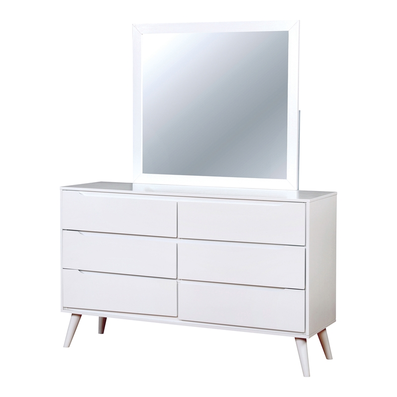 FOA Belkor 4pc White Wood Bedroom Set - King+Nightstand+Dresser+Mirror