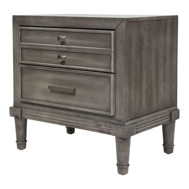 FOA Cartagena 2pc Gray Solid Wood Bedroom Set- Cal King + 1 Nightstand