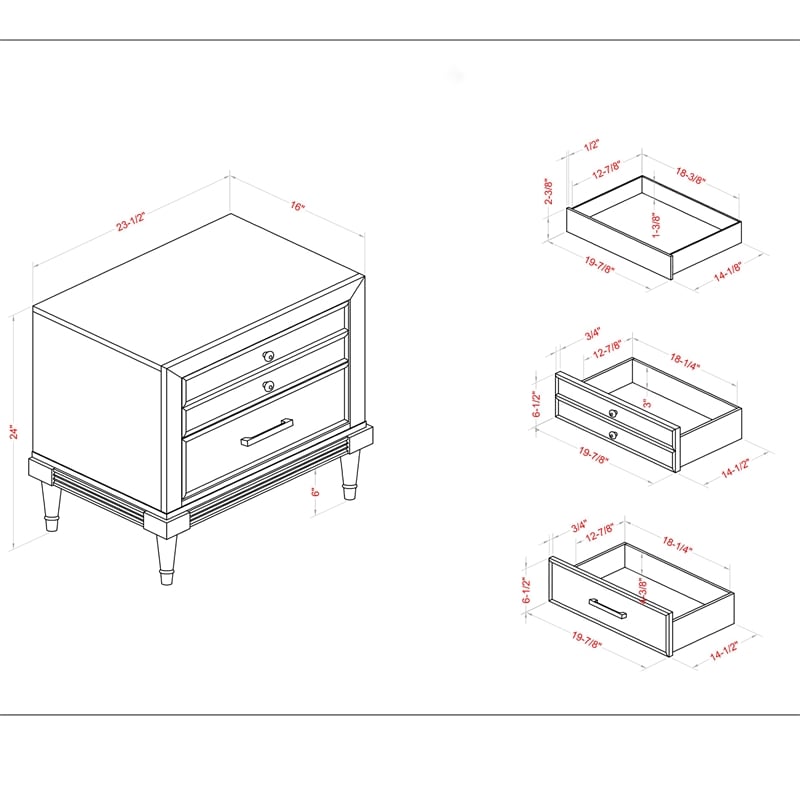 FOA Cartagena 3pc Gray Solid Wood Bedroom Set- Cal King + Nightstand + Chest