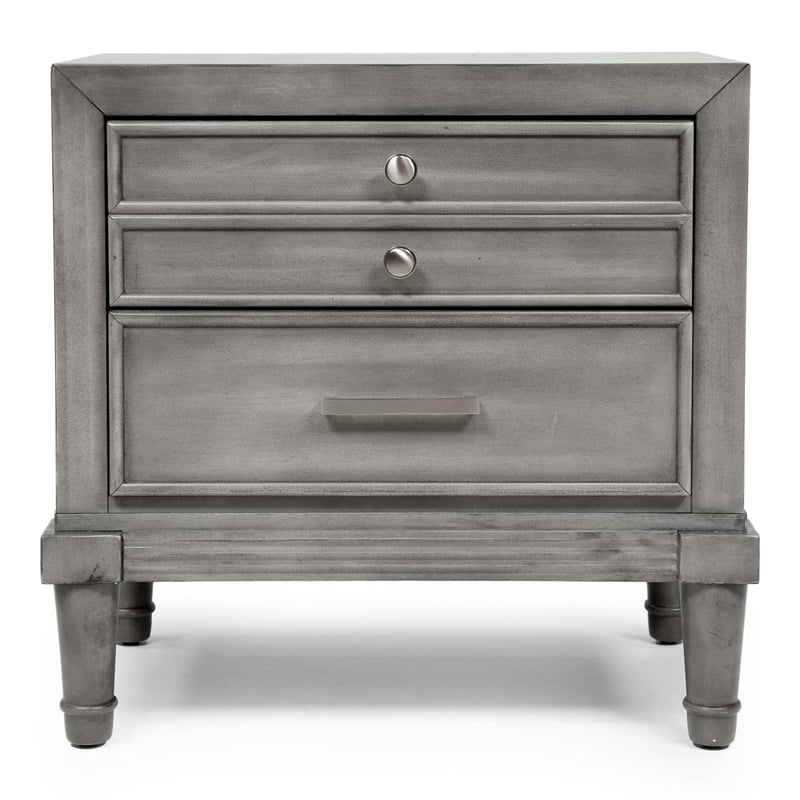 FOA Cartagena 3pc Gray Solid Wood Bedroom Set- Cal King + Nightstand + Chest