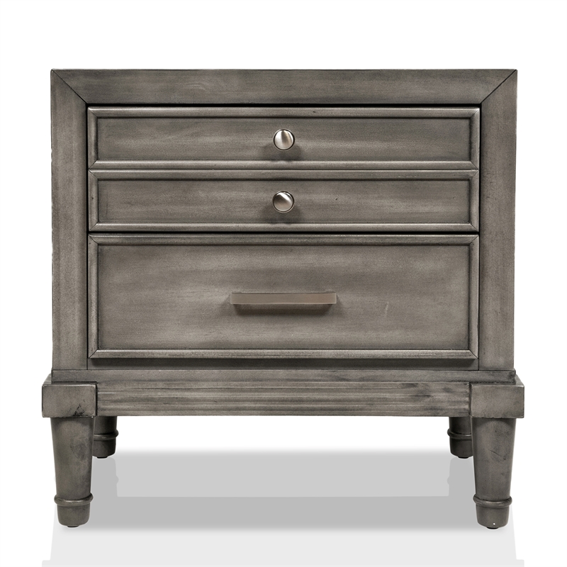 FOA Cartagena 3pc Gray Solid Wood Bedroom Set- Cal King + Nightstand + Chest