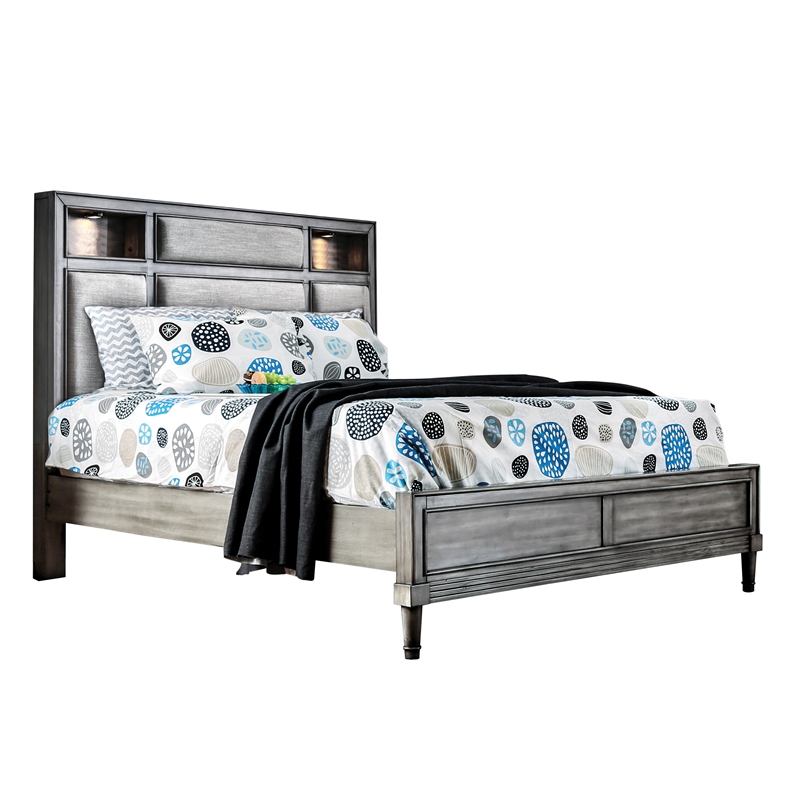 FOA Cartagena 4pc Gray Solid Wood Bedroom Set-Cal King+Nightstand+Dresser+Mirror