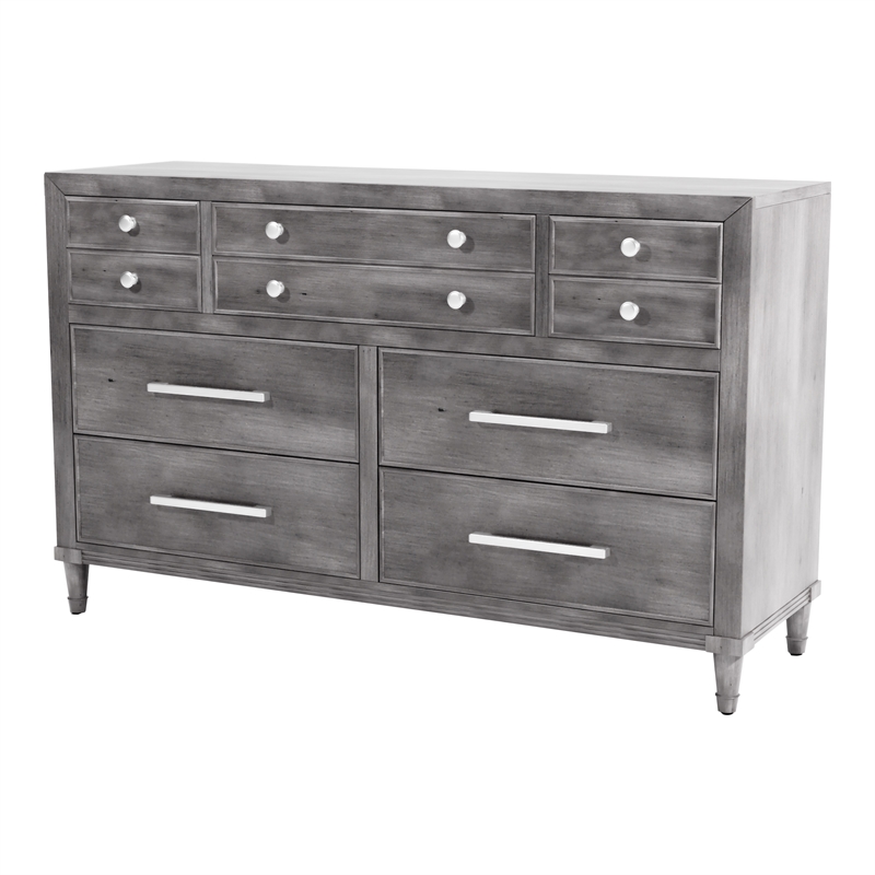 FOA Cartagena 4pc Gray Solid Wood Bedroom Set-Cal King+Nightstand+Dresser+Mirror