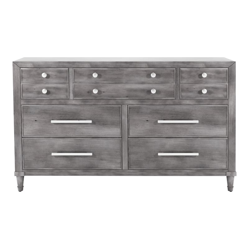 FOA Cartagena 4pc Gray Solid Wood Bedroom Set-Cal King+Nightstand+Dresser+Mirror