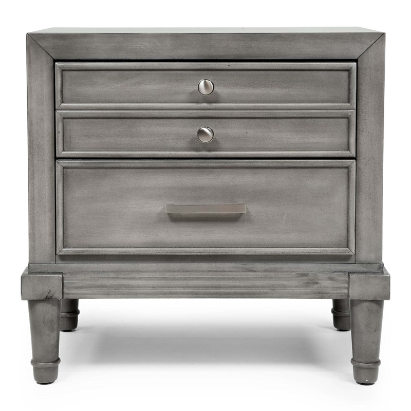 FOA Cartagena 4pc Gray Solid Wood Bedroom Set-Cal King+Nightstand+Dresser+Mirror