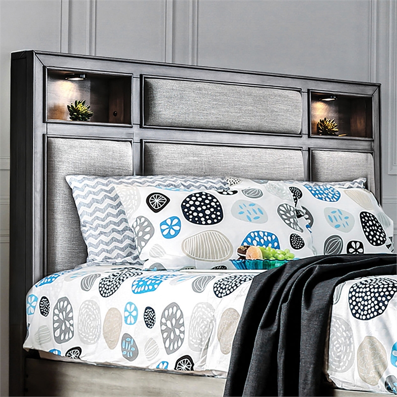 FOA Cartagena 4pc Gray Solid Wood Bedroom Set-Cal King+Nightstand+Dresser+Mirror