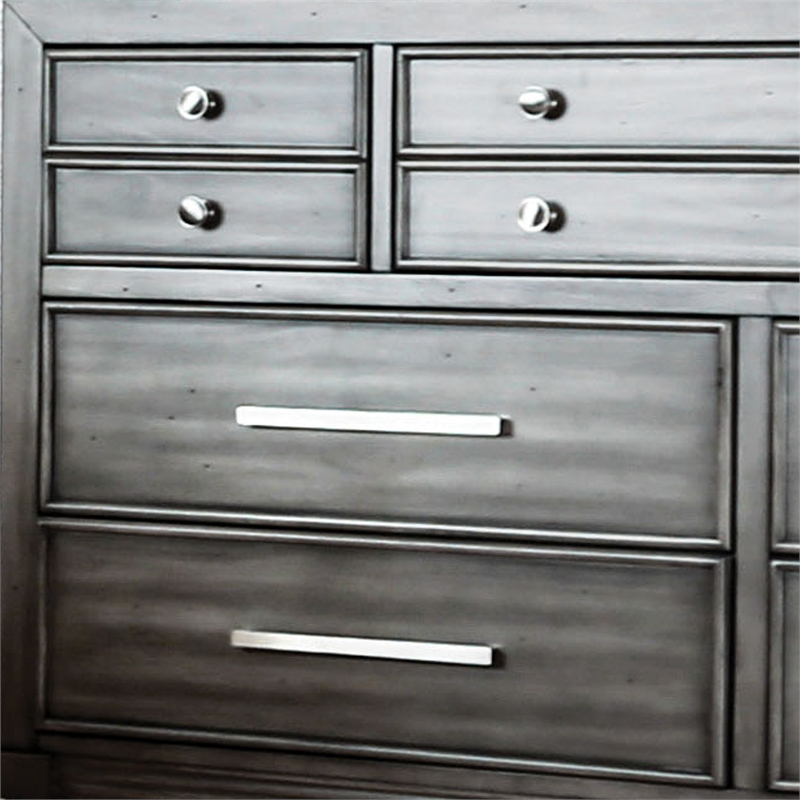 FOA Cartagena 4pc Gray Solid Wood Bedroom Set-Cal King+Nightstand+Dresser+Mirror