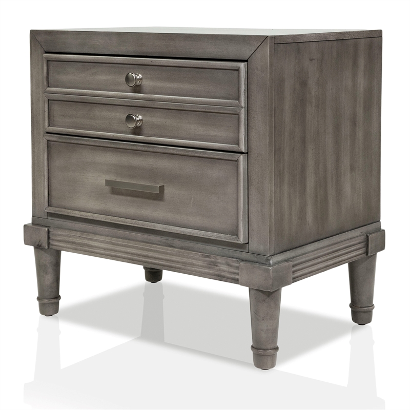 FOA Cartagena 4pc Gray Solid Wood Bedroom Set-Cal King+Nightstand+Dresser+Mirror