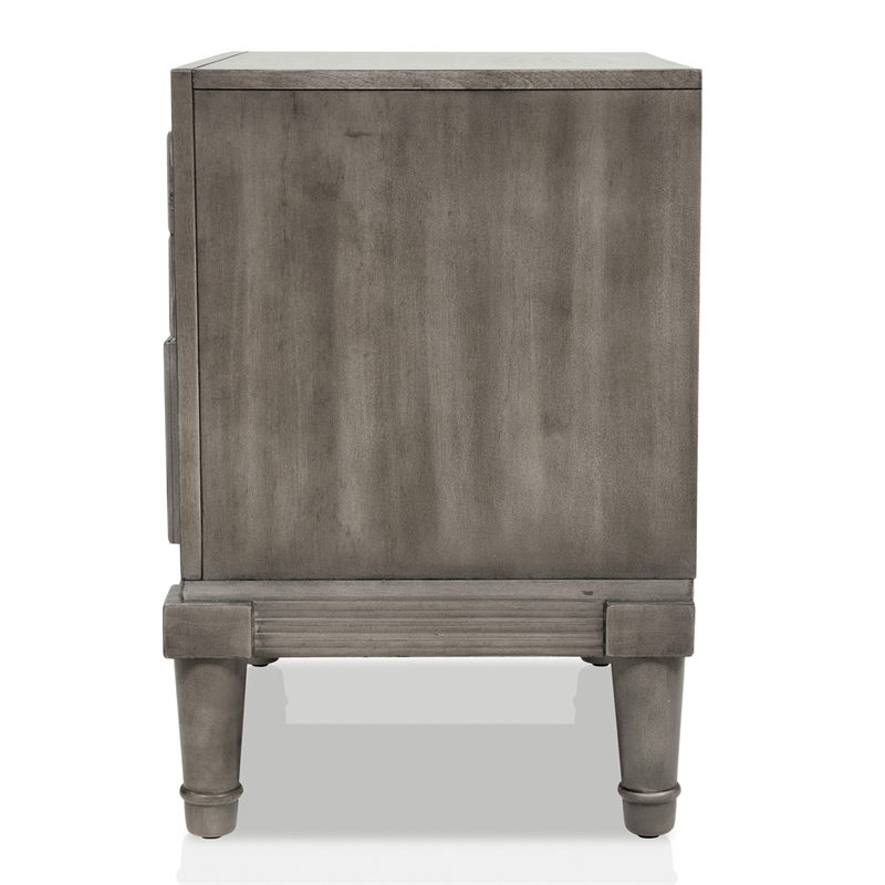 FOA Cartagena 4pc Gray Solid Wood Bedroom Set-Cal King+Nightstand+Dresser+Mirror