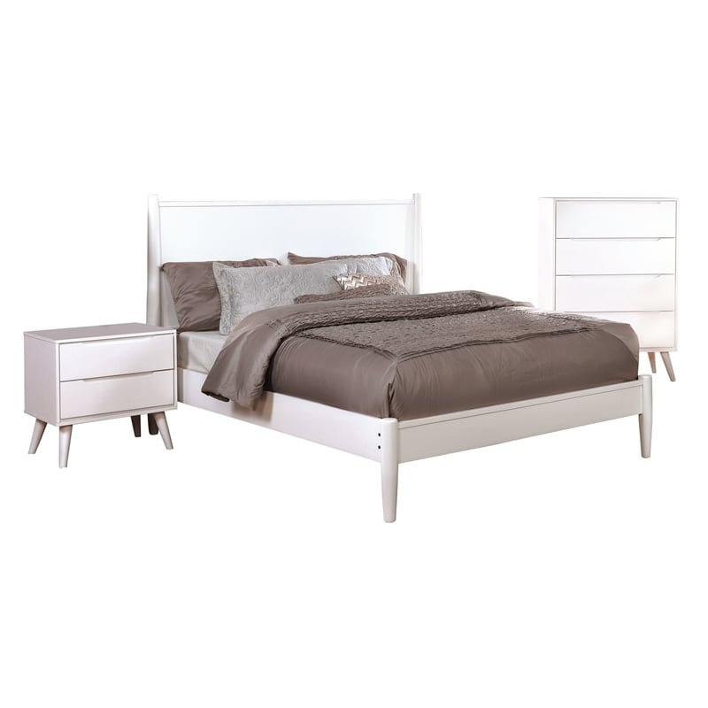 FOA Belkor 3-Piece White Solid Wood Bedroom Set - King + Nightstand + Chest