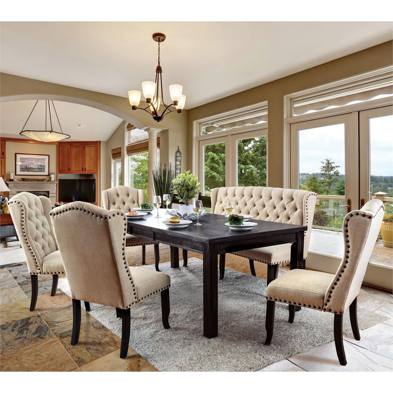 Furniture of America Sinuata Wood Extendable Dining Table in Antique Black