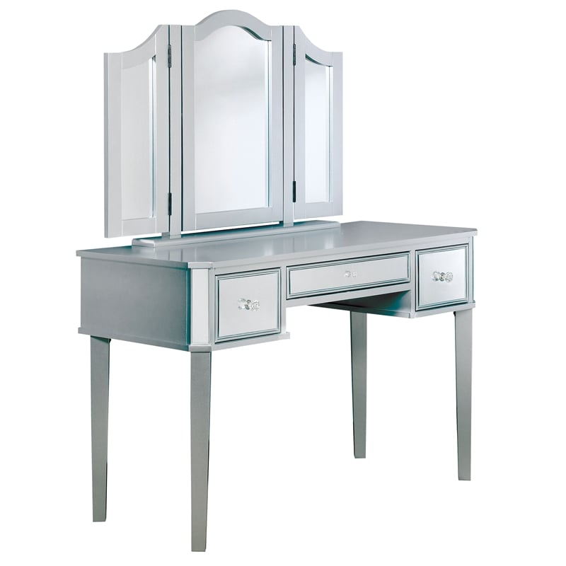 Furniture of America Buete Contemporary Wood 3-Piece Vanity Set in Silver