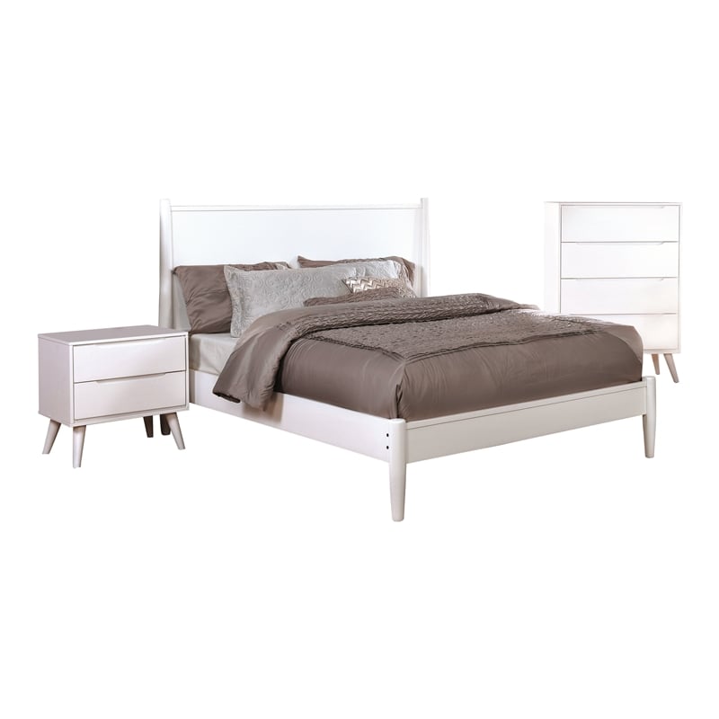 FOA Belkor 3-Piece White Solid Wood Bedroom Set - Queen + Nightstand + Chest