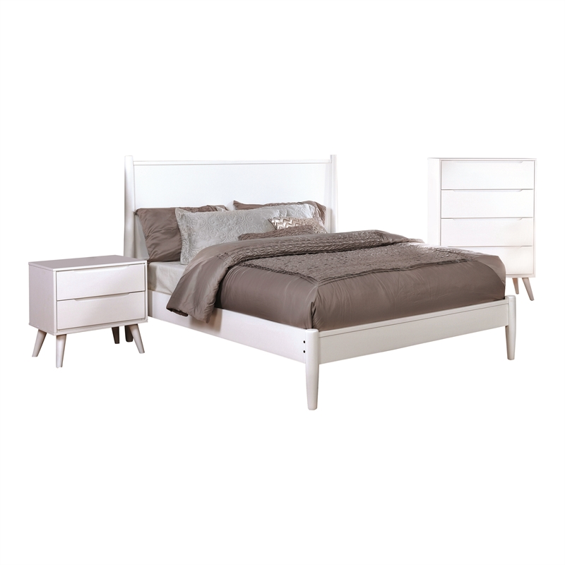 FOA Belkor 3Piece White Solid Wood Bedroom Set Cal King + Nightstand + Chest