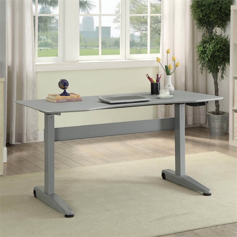 Furniture of America Glenda Metal Adjustable Long Standing Desk in Gray