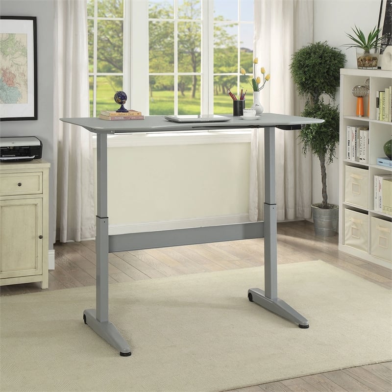 Furniture of America Glenda Metal Adjustable Long Standing Desk in Gray