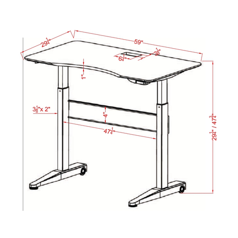 Furniture of America Glenda Metal Adjustable Long Standing Desk in Gray
