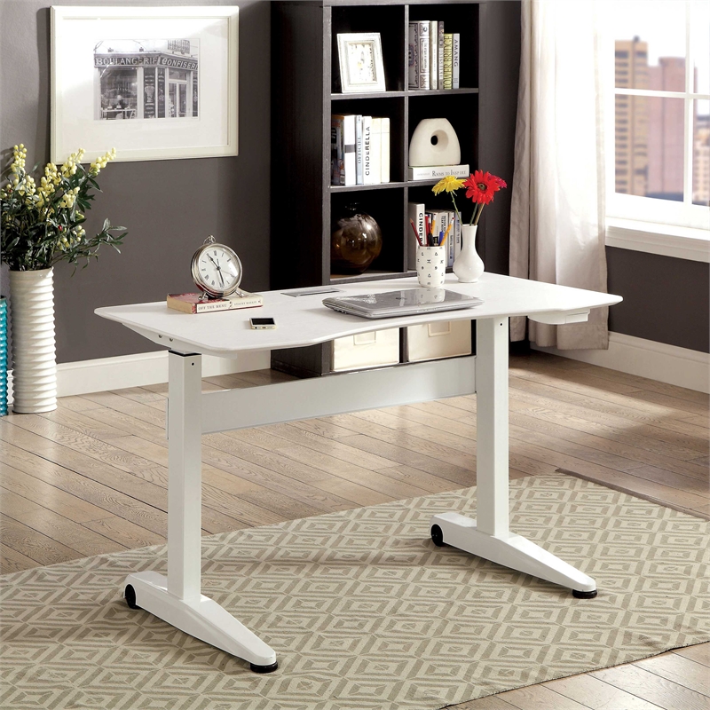Furniture of America Glenda Metal Adjustable Long Standing Desk in White