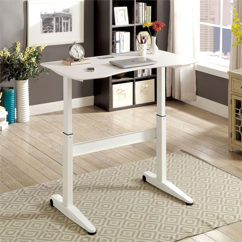Furniture of America Glenda Metal Adjustable Long Standing Desk in White