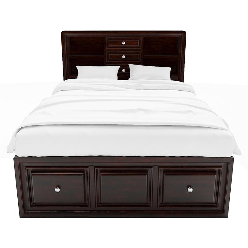 America Lage Wood Queen Bed, Storage Bed With Bookcase Headboard Queen